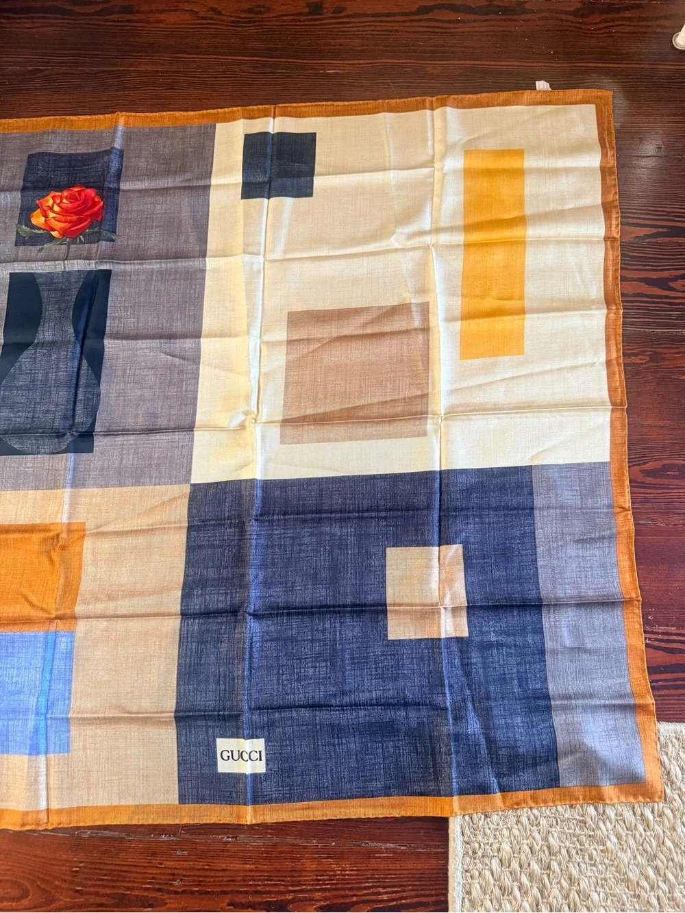 RARE Vintage Gucci Silk Scarf Geometric Rose Colorblock Carré 34